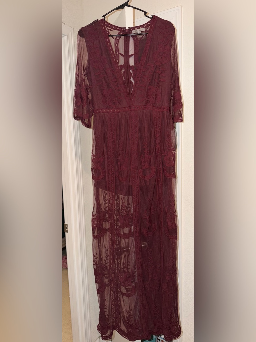 Women's Burgundy Lace Overlay Dress NWOT